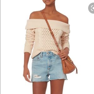 Intermix chunky off shoulder cable knit sweater